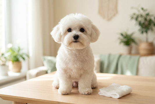 FELLNASENLIEBE: Hund mit klaren, gepflegten Augen im weichen Morgenlicht (KI-generiertes Bild)