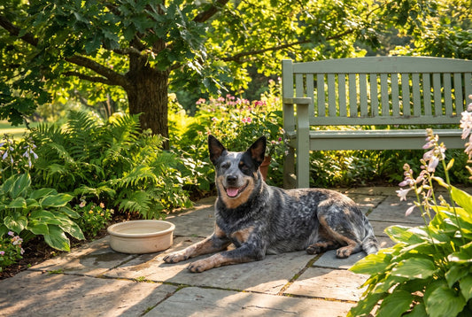 FELLNASENLIEBE: Hund liegt entspannt im Schatten an einem heißen Sommertag (KI-generiertes Bild)